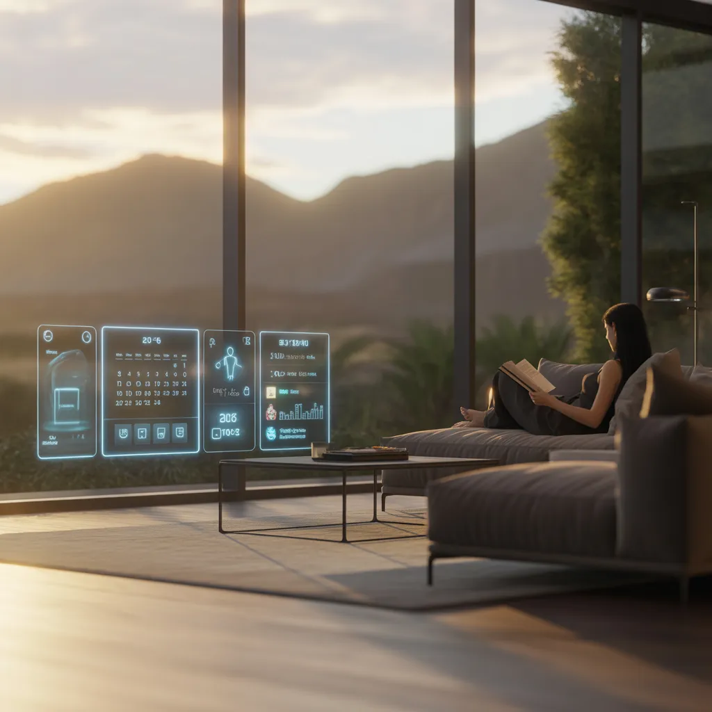 Modern living room using AI in everyday life for smart home management in 2026